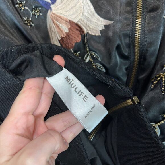 MIULIFE beaded floral bird bomber jacket black womens size small - Picture 3 of 7